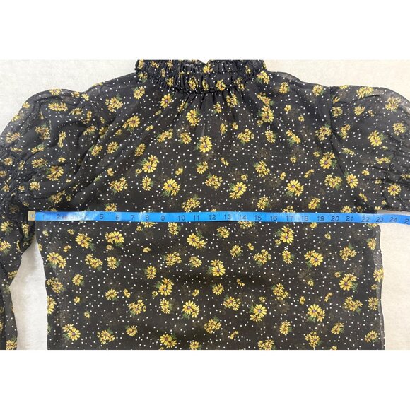 Sunflower Black Sheer S Blouse With Ruffled Neck & Long Sleeves Fairy Regency - Picture 9 of 10